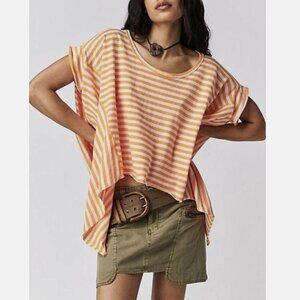 Free People We The Free Orange Pink Striped Short Sleeve Care FP Angel Tee